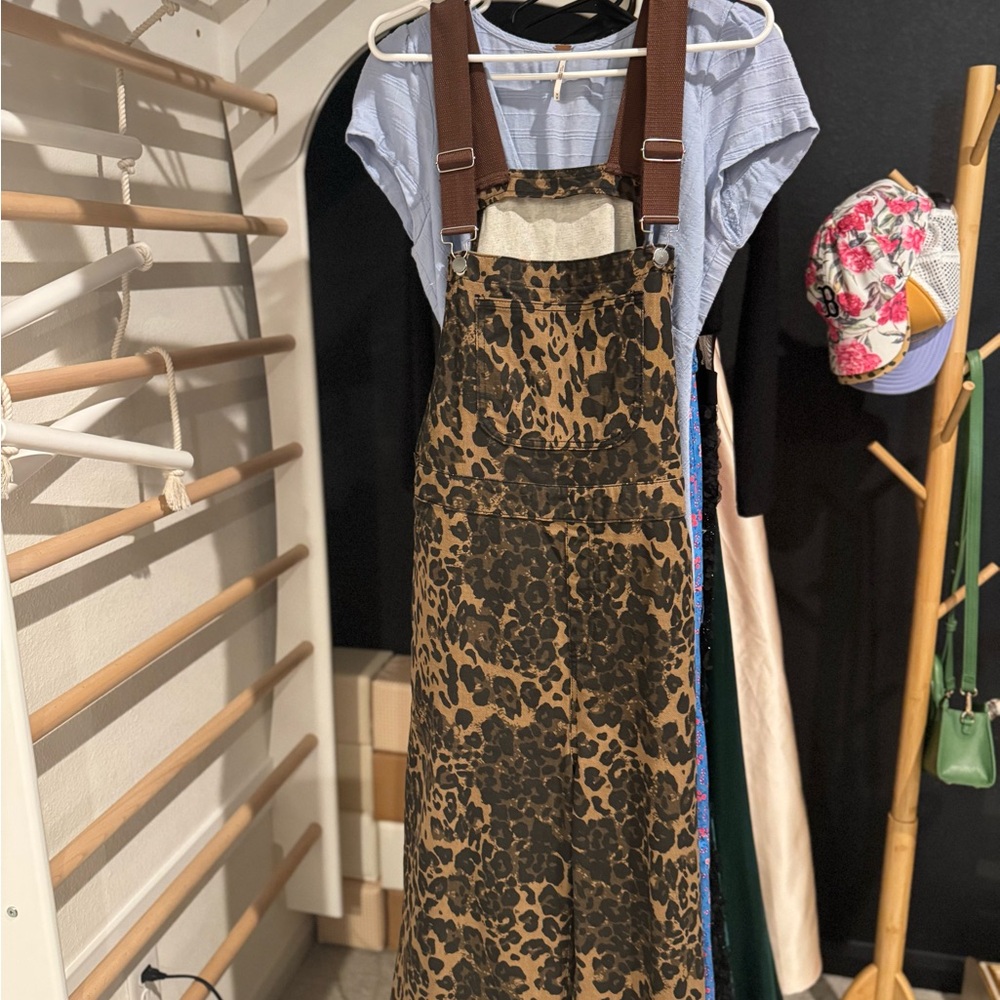 Animal Print Overalls with Adjustable Straps - Brown Leopard